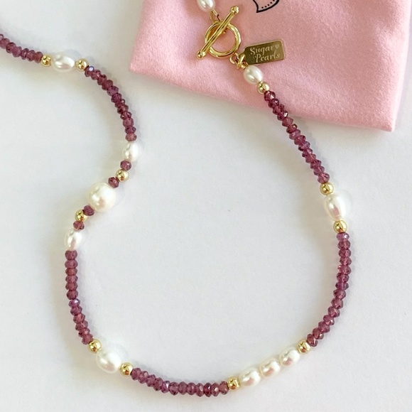 Freshwater Pearl, Garnet & 14K Gold Necklace - Picture 4 of 8
